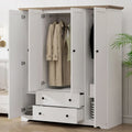 Freestanding 4 Door Wardrobe Armoire with 2 Drawers and Hanging Rods for Clothes Storage