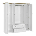 Freestanding 4 Door Wardrobe Armoire with 2 Drawers and Hanging Rods for Clothes Storage
