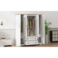 Freestanding 4 Door Wardrobe Armoire with 2 Drawers and Hanging Rods for Clothes Storage
