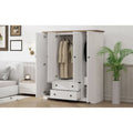 Freestanding 4 Door Wardrobe Armoire with 2 Drawers and Hanging Rods for Clothes Storage