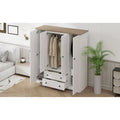 Freestanding 4 Door Wardrobe Armoire with 2 Drawers and Hanging Rods for Clothes Storage