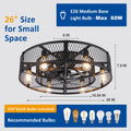26 Inch Farmhouse Caged Ceiling Fan with Light, Remote & APP Control Quiet DC Motor E26 Bulbs Included Black