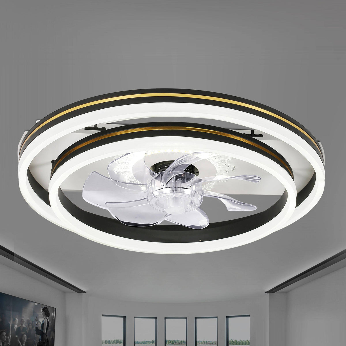 Flero 20 in Black Color Changing Integrated LED Indoor Flush Mount Ceiling Fan with Light and Remote (7 Blade)