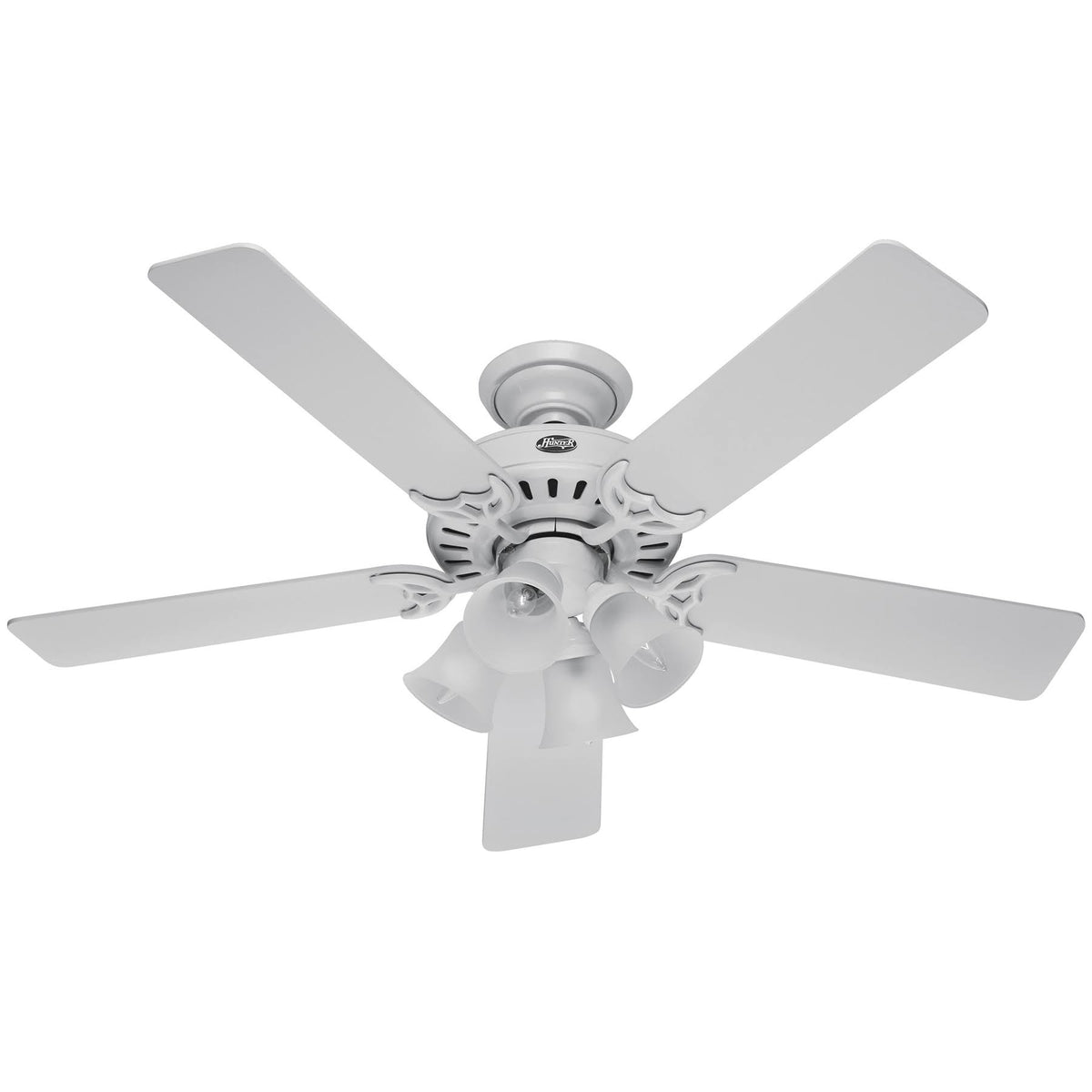 Hunter Studio Series 52" Ceiling Fan with 4-Light Kit White White/Bleached Oak Blades