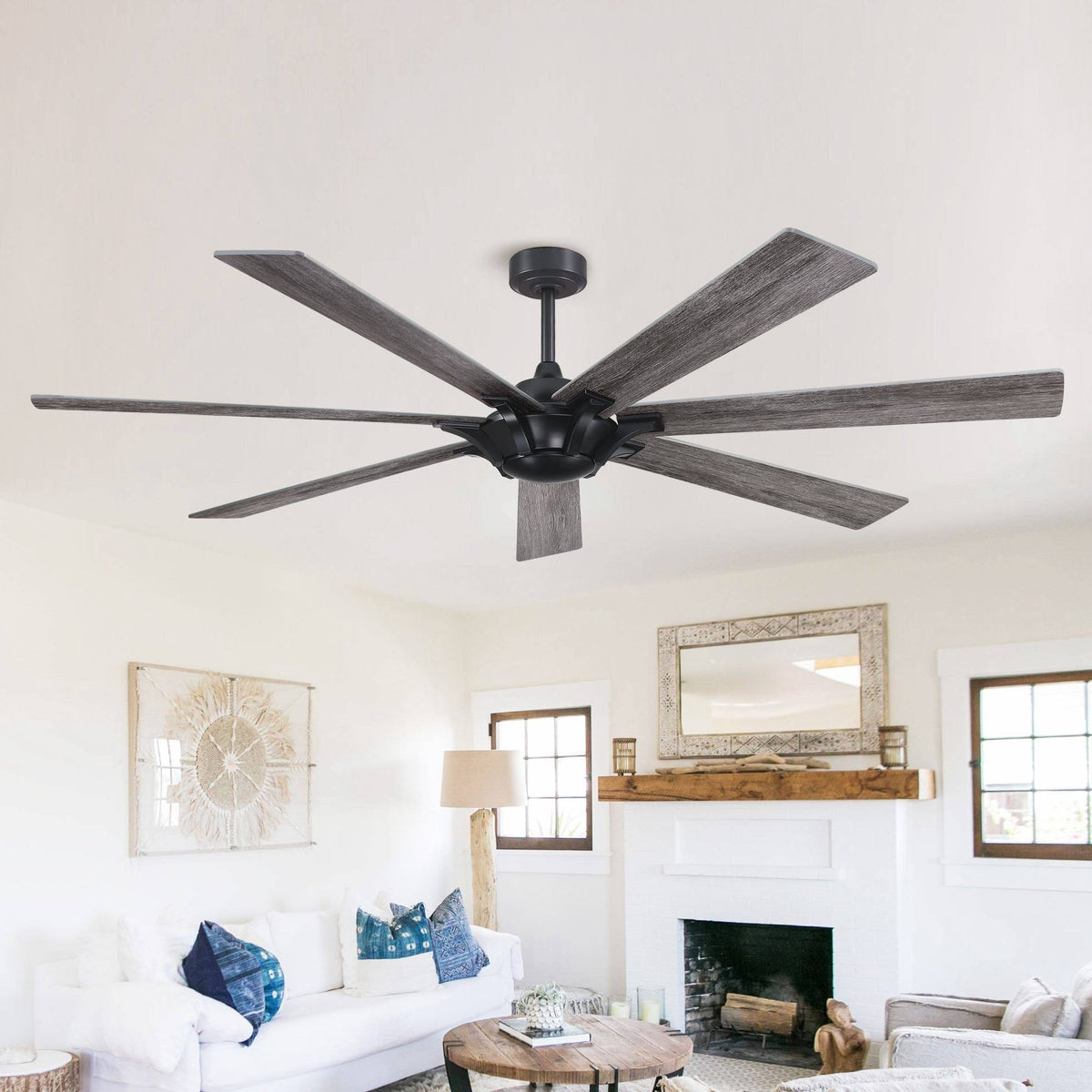 Farmhouse Reversible 7 Blade Outdoor Ceiling Fan 72", Black