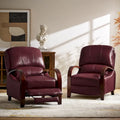 Set of 2 Alex Mid Century Modern Genuine Leather Manual Recliners with Curved Wooden Arms