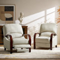 Set of 2 Alex Mid Century Modern Genuine Leather Manual Recliners with Curved Wooden Arms