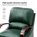 Set of 2 Alex Mid Century Modern Genuine Leather Manual Recliners with Curved Wooden Arms