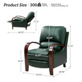 Set of 2 Alex Mid Century Modern Genuine Leather Manual Recliners with Curved Wooden Arms