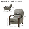 Set of 2 Alex Mid Century Modern Genuine Leather Manual Recliners with Curved Wooden Arms