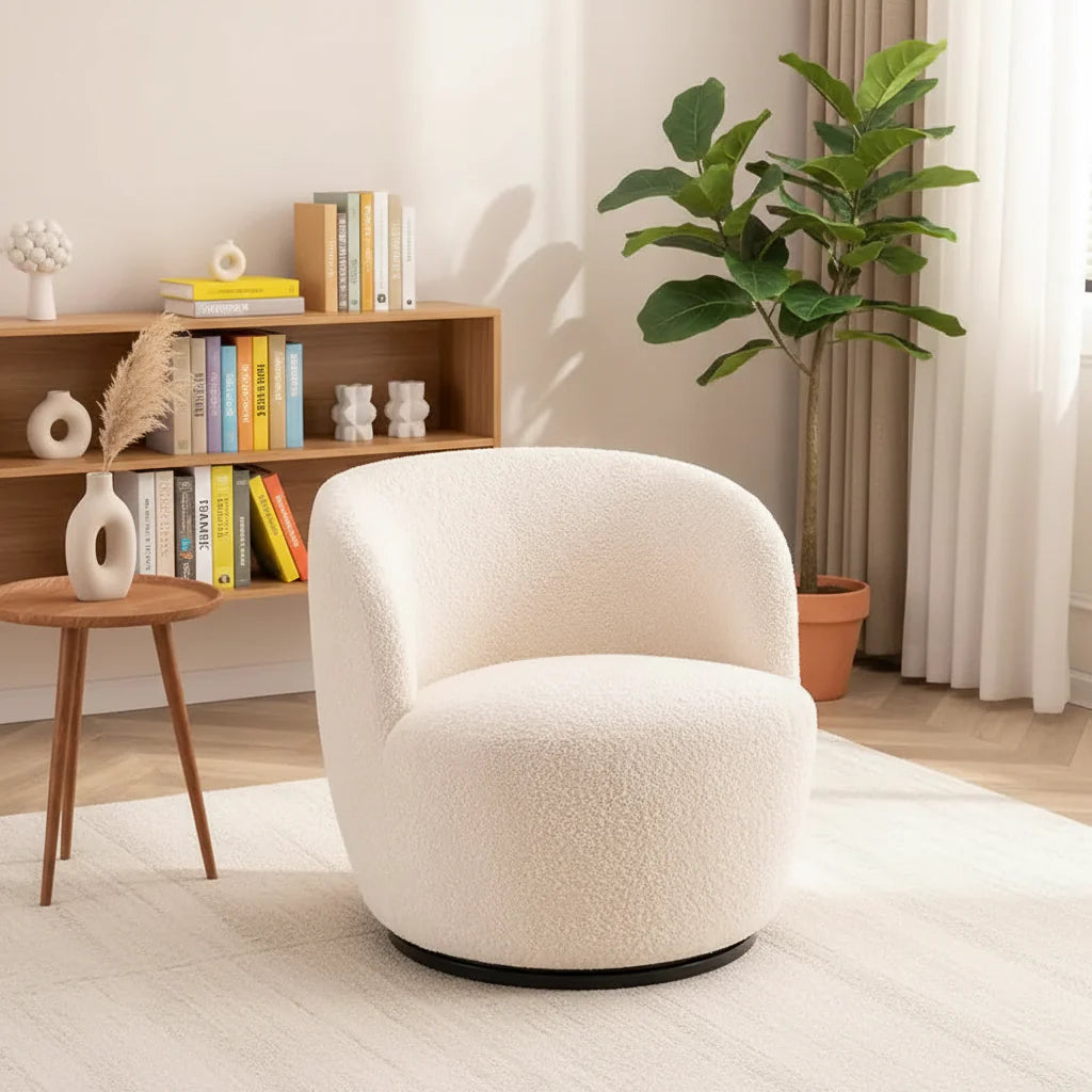 Modern Swivel Barrel Chair with 360 Degree Rotation Single Fabric Accent Chair