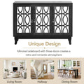 Mirrored Buffet Cabinet with Glass Doors and Silver Handles 3 Door Sideboard for Living Room, Hallway, and Dining Room
