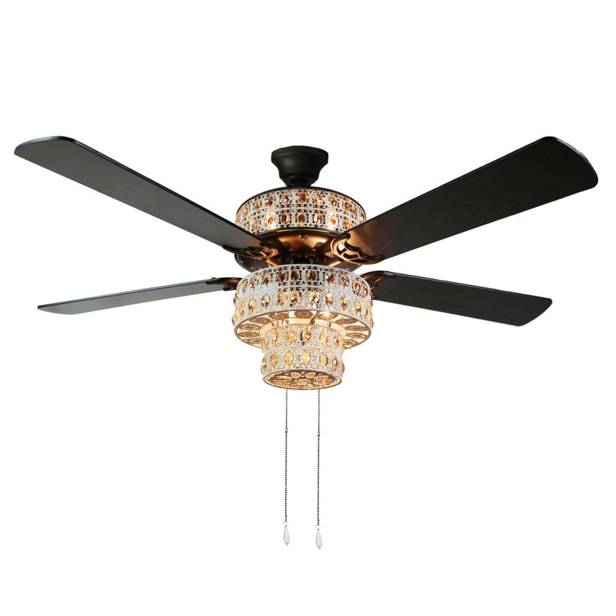 River of Goods Glam 52 inch Width Crystal Double lit LED Ceiling Fan, Amber